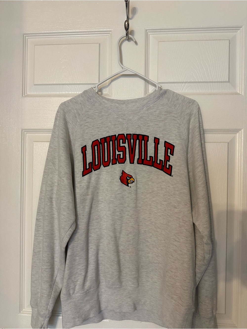 Knights Apparel Grey Crewneck with Red Louisville Arch